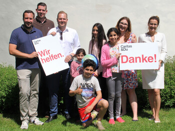 Unterstützen die Lerncafékinder auf ihrer Bildungsreise: Past Präsident Franz-Josef Knappinger, Vizepräsident Florian Dreyer, Präsident Christoph Gruber, Lerncafé-Leiterin Hanna Czell und Roberta Striedinger.
