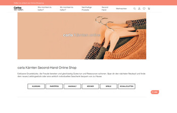 Die Weboberfläche des wirhelfen.shops mit Navigation und Kleiderbügel mit Kleidung.